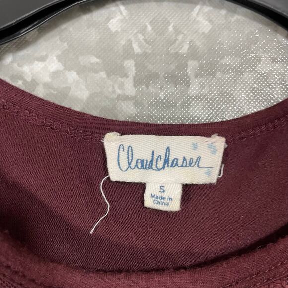 Cloud Chaser Women's Burgundy Lace Front Boho Top - Size Small - Peplum Waist - Picture 5 of 7